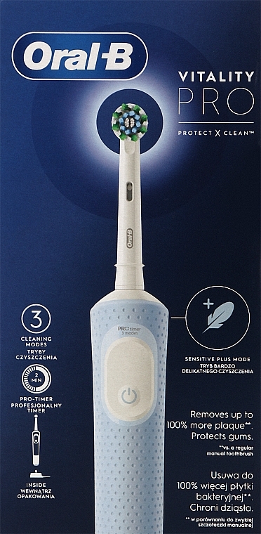 Elektryczna szczoteczka do zębów, niebieska - Oral-B Vitality Pro Protect X Clean Blue — Zdjęcie N1