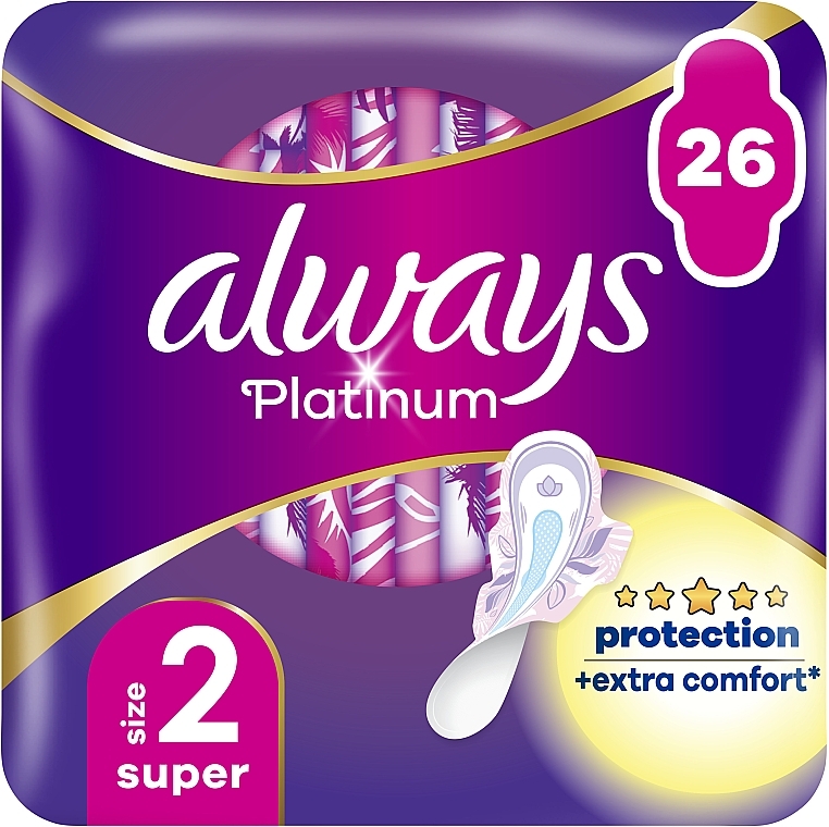 Podpaski higieniczne, rozmiar 2, 26 sztuk - Always Platinum Protection +Extra Comfort Super — Zdjęcie N2