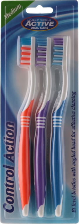 Szczoteczki do zębów o średniej twardości, pomarańczowa + fioletowa + niebieska - Beauty Formulas Control Action Toothbrush — Zdjęcie N1