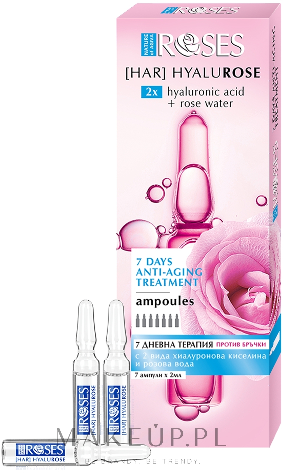 Ampułki przeciw zmarszczkom z wodą różana i kwasem hialuronowym - Nature of Agiva Roses Hyalurose Anti-Age Ampoules — Zdjęcie 7 x 2 ml