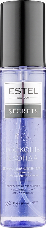 Dwufazowy spray nabłyszczający do jasnych i rozjaśnionych włosów Luksusowy blond - Estel Secrets