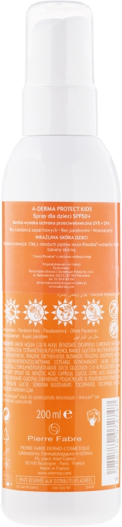 Przeciwsłoneczny spray do ciała dla dzieci SPF 50+ - A-Derma Protect Kids Children Spray Very High Protection — Zdjęcie N2