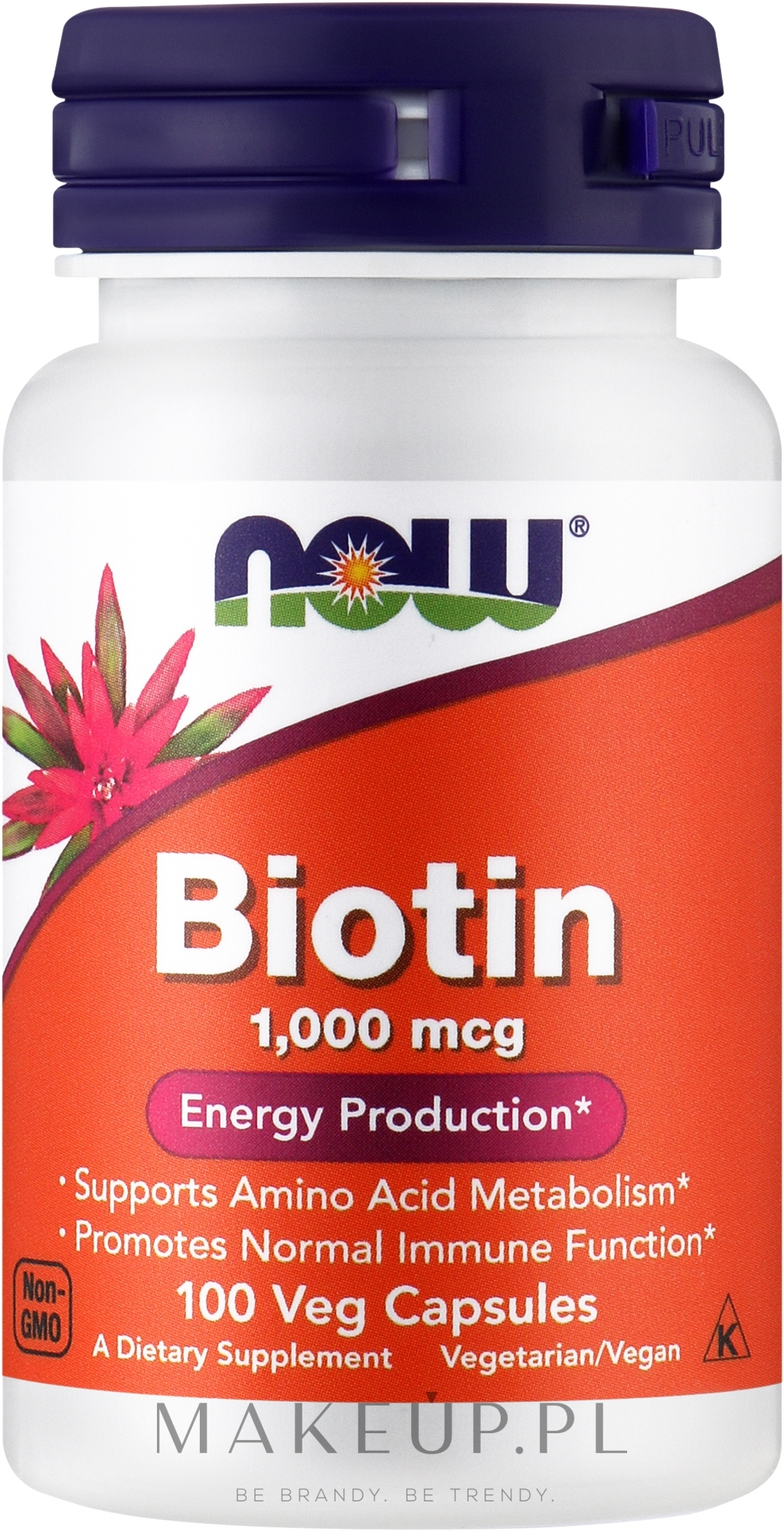 Kapsułki wegetariańskie z biotyną 1 mg - Now Foods Biotin — Zdjęcie 100 szt.