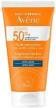 Bezzapachowy fluid do twarzy z filtrem przeciwsłonecznym - Avene Eau Thermale Fragrance-Free Fluid SPF 50+ — Zdjęcie N1