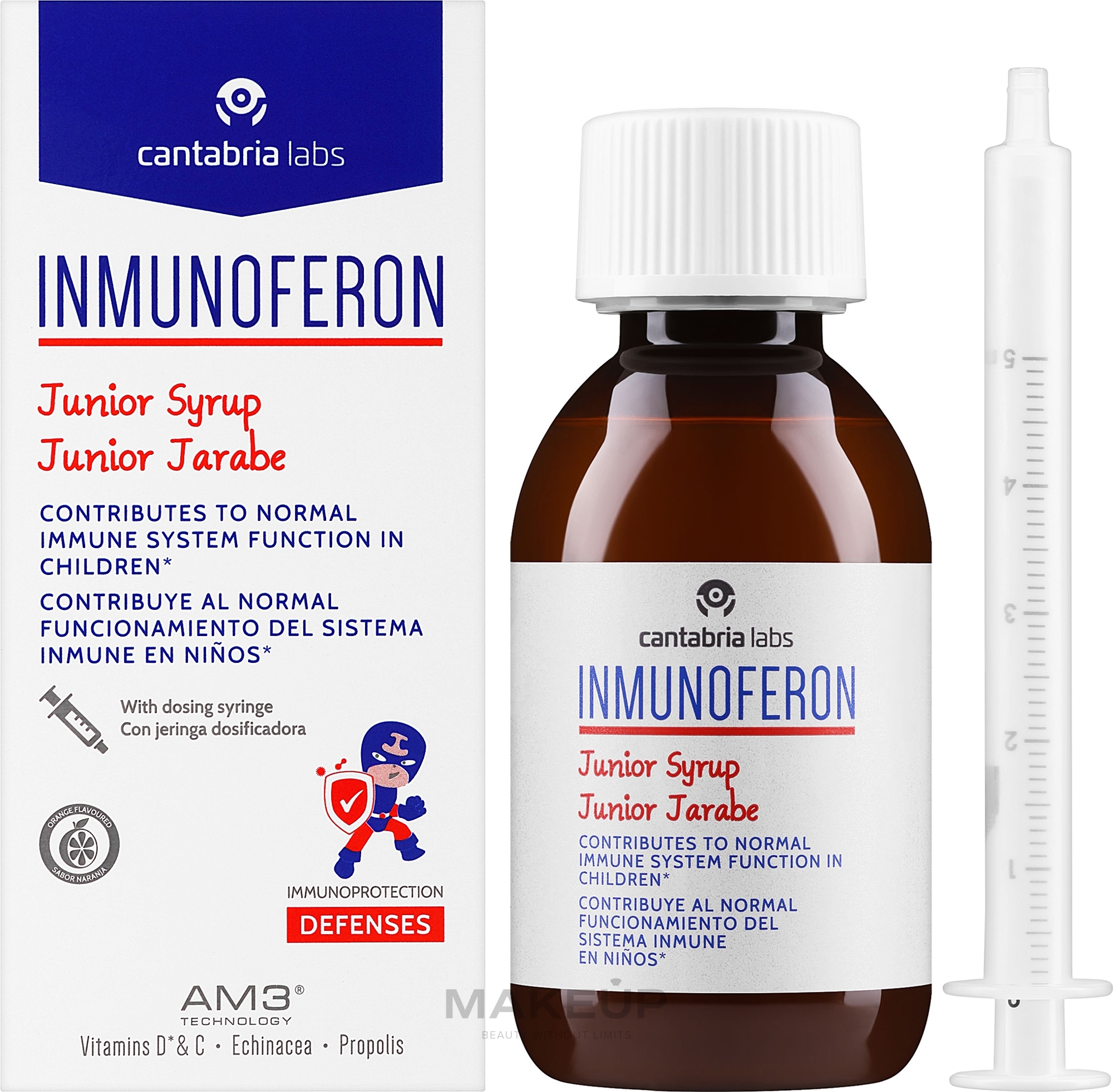 Suplement diety na utrzymanie odporności dzieci w syropie - Cantabria Labs Inmunoferon Junior Syrup — Zdjęcie 150 ml