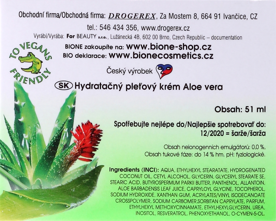 Nawilżający krem do twarzy z aloesem - Bione Cosmetics Aloe Vera Hydrating Facial Cream With Panthenol And Ectoine — Zdjęcie N3