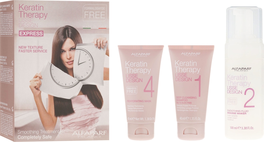 Zestaw do keratynowego wygładzania włosów - Alfaparf Milano Lisse Design Keratin Therapy Smoothing Treatment Kit (shm 40 ml + mousse 100 ml + hair/mask 40 ml)