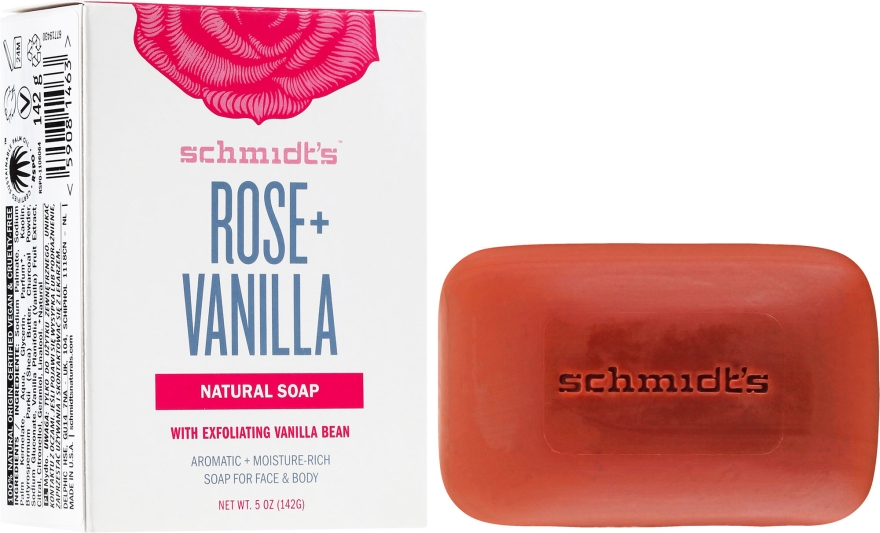 Naturalne mydło w kostce Róża i wanilia - Schmidt's Naturals Bar Soap Rose Vanilla