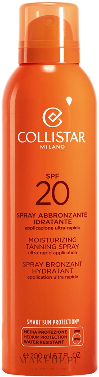 Nawilżający spray brązujący do opalania SPF 20 - Collistar Moisturizing Tanning Spray — Zdjęcie 200 ml