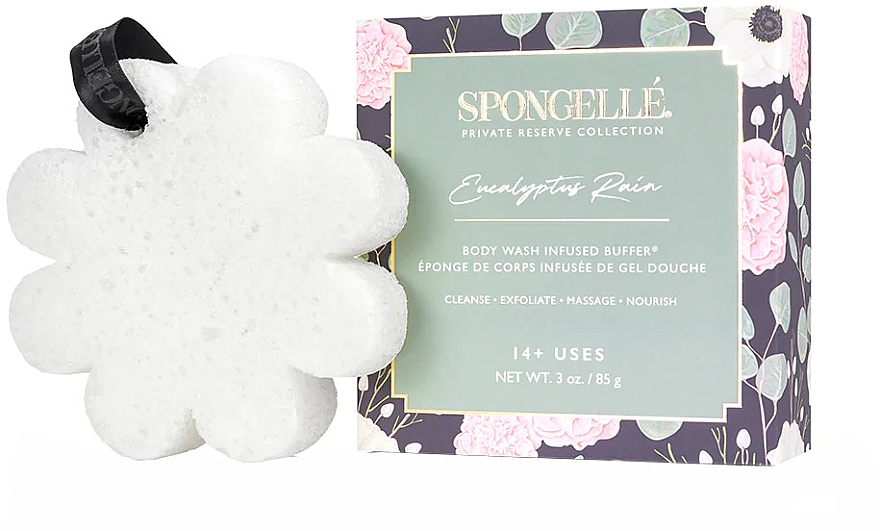 Piankowa gąbka pod prysznic wielokrotnego użytku - Spongelle Eucalyptus Rain Boxed Flower Body Wash Infused Buffer — Zdjęcie N1