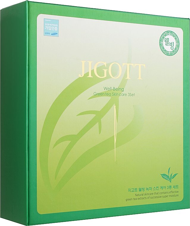 Zestaw - Jigott Well-Being Greentea 3 Set (f/toner/150ml + f/toner/30ml + f/emulsion/150ml + f/emulsiom/30ml + f/cream/50ml) — Zdjęcie N1