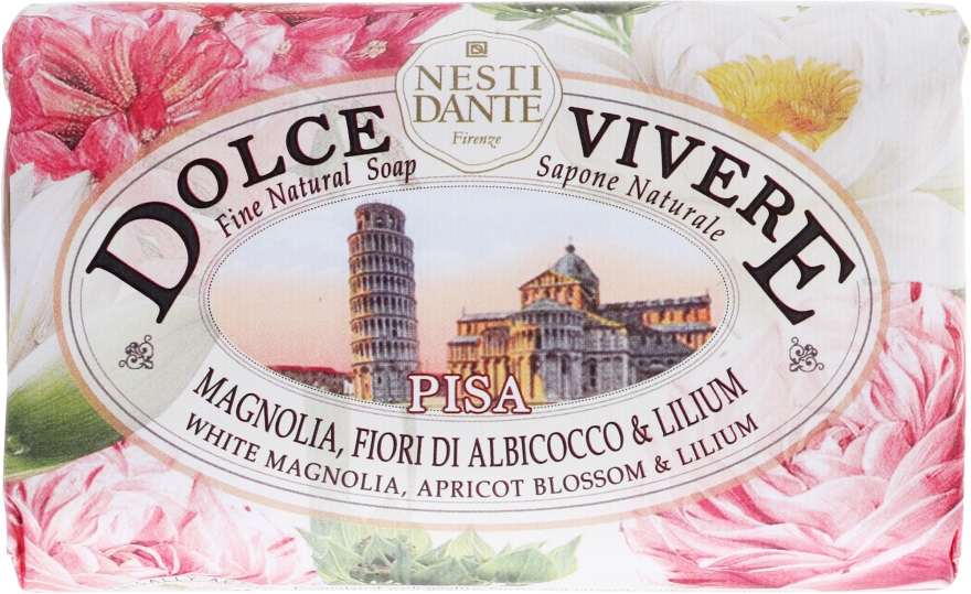 Naturalne mydło w kostce Biała magnolia, kwiat moreli i lilia - Nesti Dante Dolce Vivere Pisa