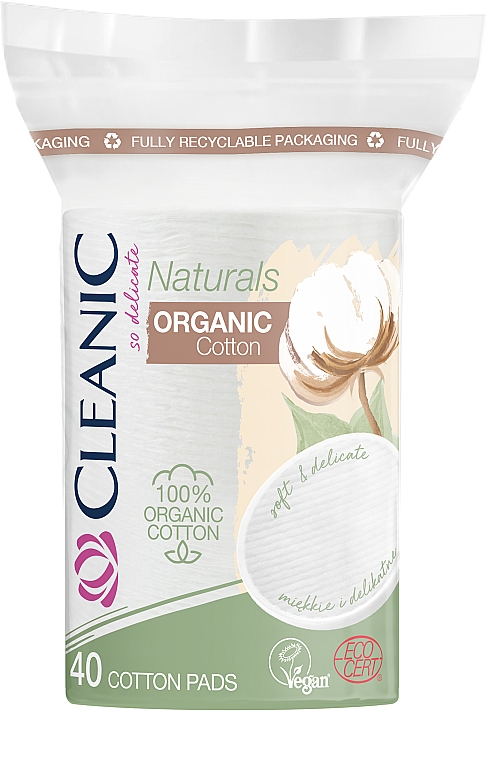 Organiczne płatki kosmetyczne, owalne, 40 szt. - Cleanic Naturals Organic Cotton Pads — Zdjęcie N1