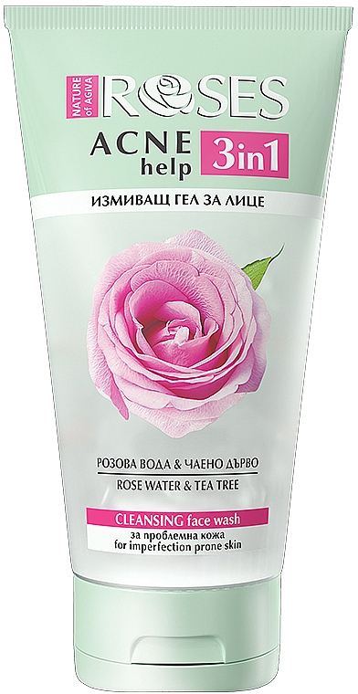 Żel do mycia twarzy Woda różana i drzewo herbaciane - Nature Of Agiva Roses Acne Help 3 In 1 Cleansing Face Wash — Zdjęcie N1