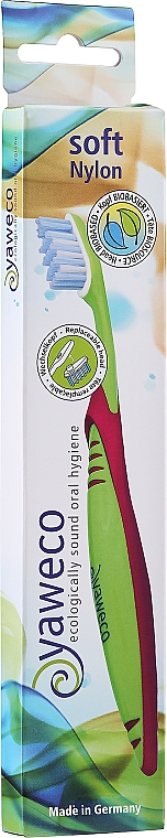 Miękka szczoteczka do zębów z wymienną główką, różowo-zielona - Yaweco — Zdjęcie N1