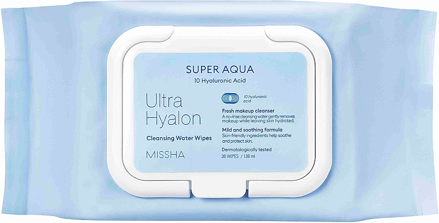 Chusteczki oczyszczające z kwasem hialuronowym - Missha Super Aqua Ultra Hyalron Cleansing Water Wipes