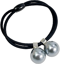 Podwójna gumka do włosów z szarymi perłami, czarna - Lolita Accessories — Zdjęcie N1