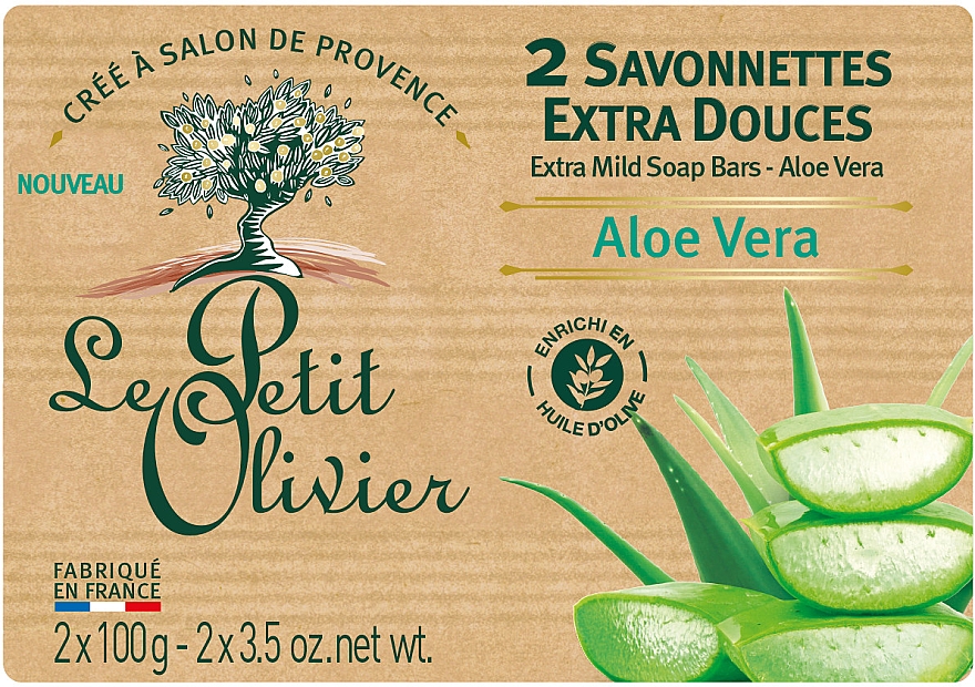 Bardzo delikatne mydło w kostce z ekstraktem z aloesu - Le Petit Olivier Aloe Vera — Zdjęcie N1