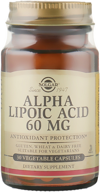 Suplement diety Kwas alfa-liponowy, kapsułki, 60 mg - Solgar Alpha Lipoic Acid — Zdjęcie N1