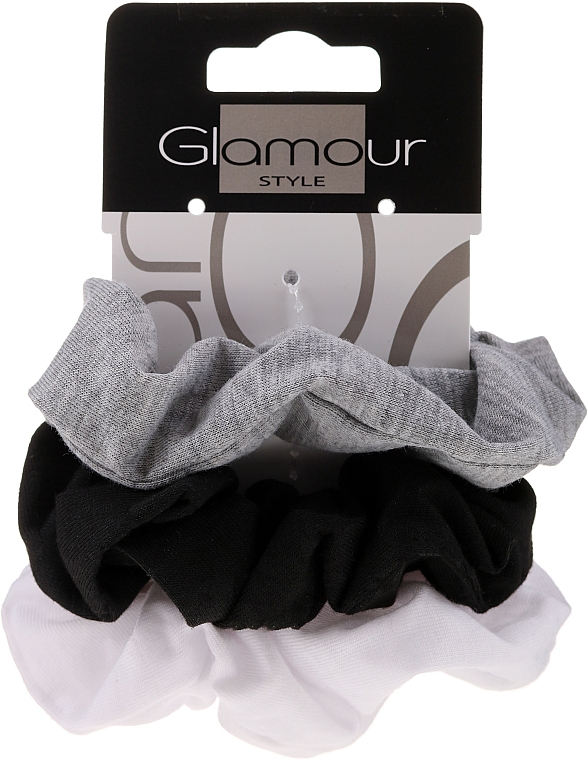 Gumki do włosów 420, czarny + szary + biały - Glamour — Zdjęcie N1