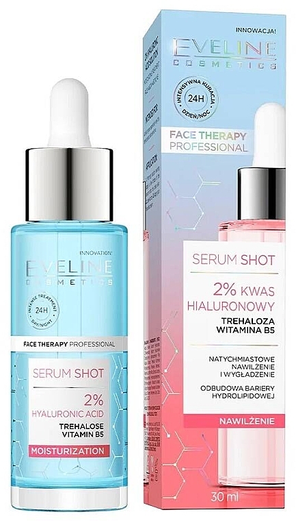 Nawilżające serum do twarzy z 2% kwasem hialuronowym - Eveline Cosmetics Serum Shot — Zdjęcie N1