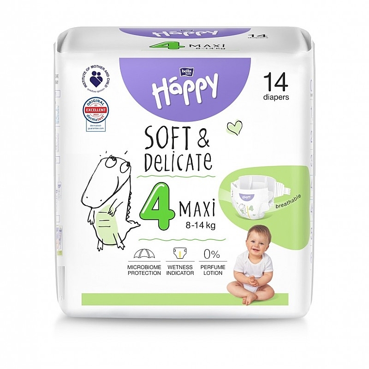 Pieluchy dziecięce 8-14 kg, rozmiar 4 Maxi, 14 szt. - Bella Baby Happy Soft & Delicate — Zdjęcie N1