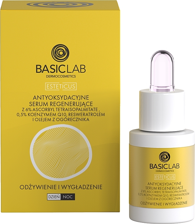 Antyoksydacyjne serum regenerujące do twarzy - BasicLab Dermocosmetics Esteticus Face Serum 6% Tetraisopalmitate 0.5% Coenzyme Q10 — Zdjęcie N1