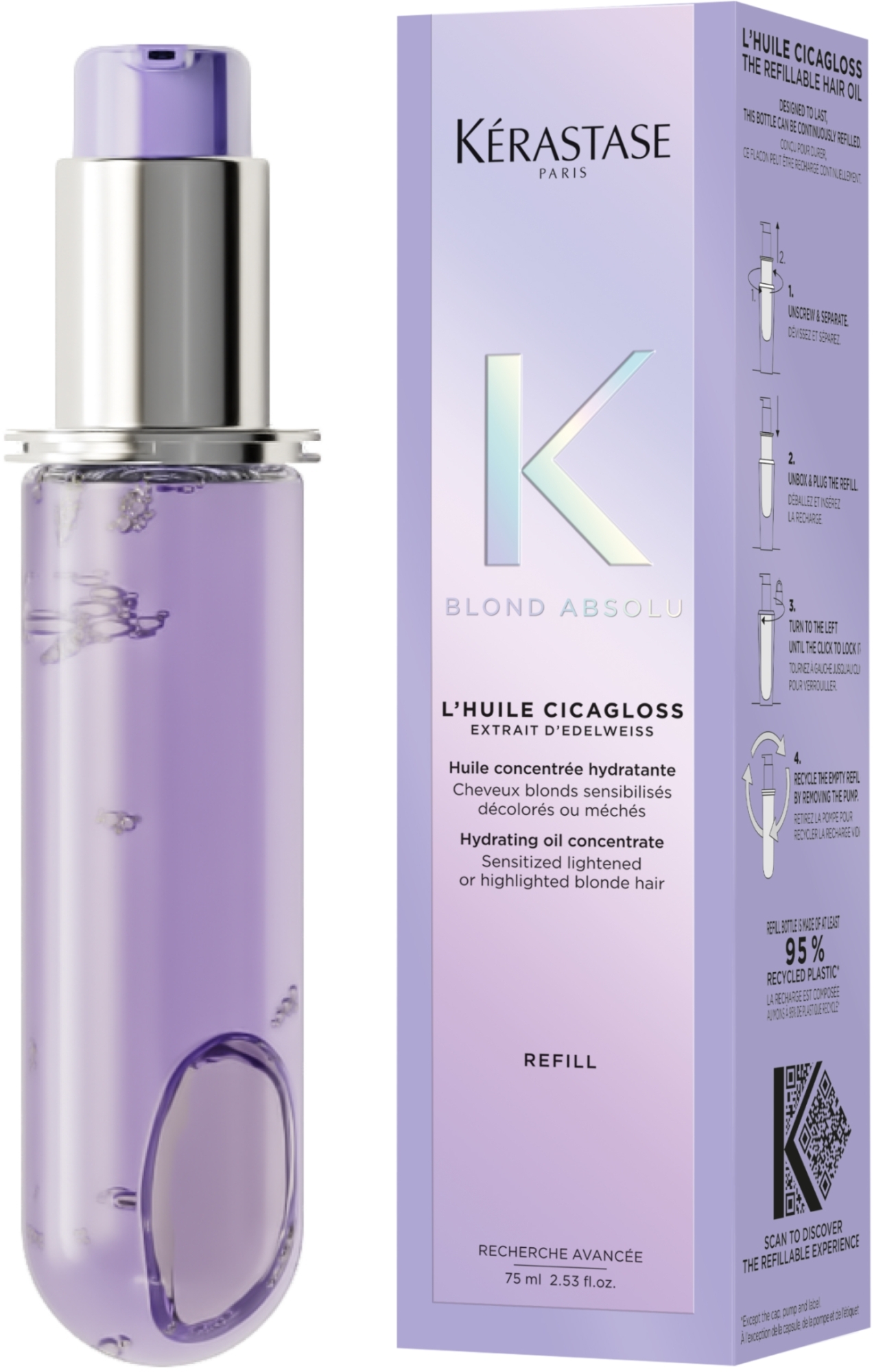 Nawilżający olejek do włosów - Kerastase Blond Absolu Cicagloss Hydrating Oil Concentrate Refillable (jednostka zamienna) — Zdjęcie 75 ml