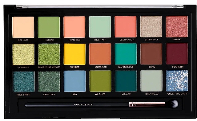 PRZECENA! Paleta cieni do powiek - Profusion Cosmetics Adventurous 21 Shade Eyeshadow Palette & Brush * — Zdjęcie N3