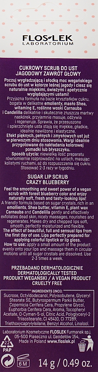 Cukrowy scrub do ust Jagodowy zawrót głowy - Floslek Vege Lip Care Sugar Lip Scrub Crazy Bleuberry — фото N2