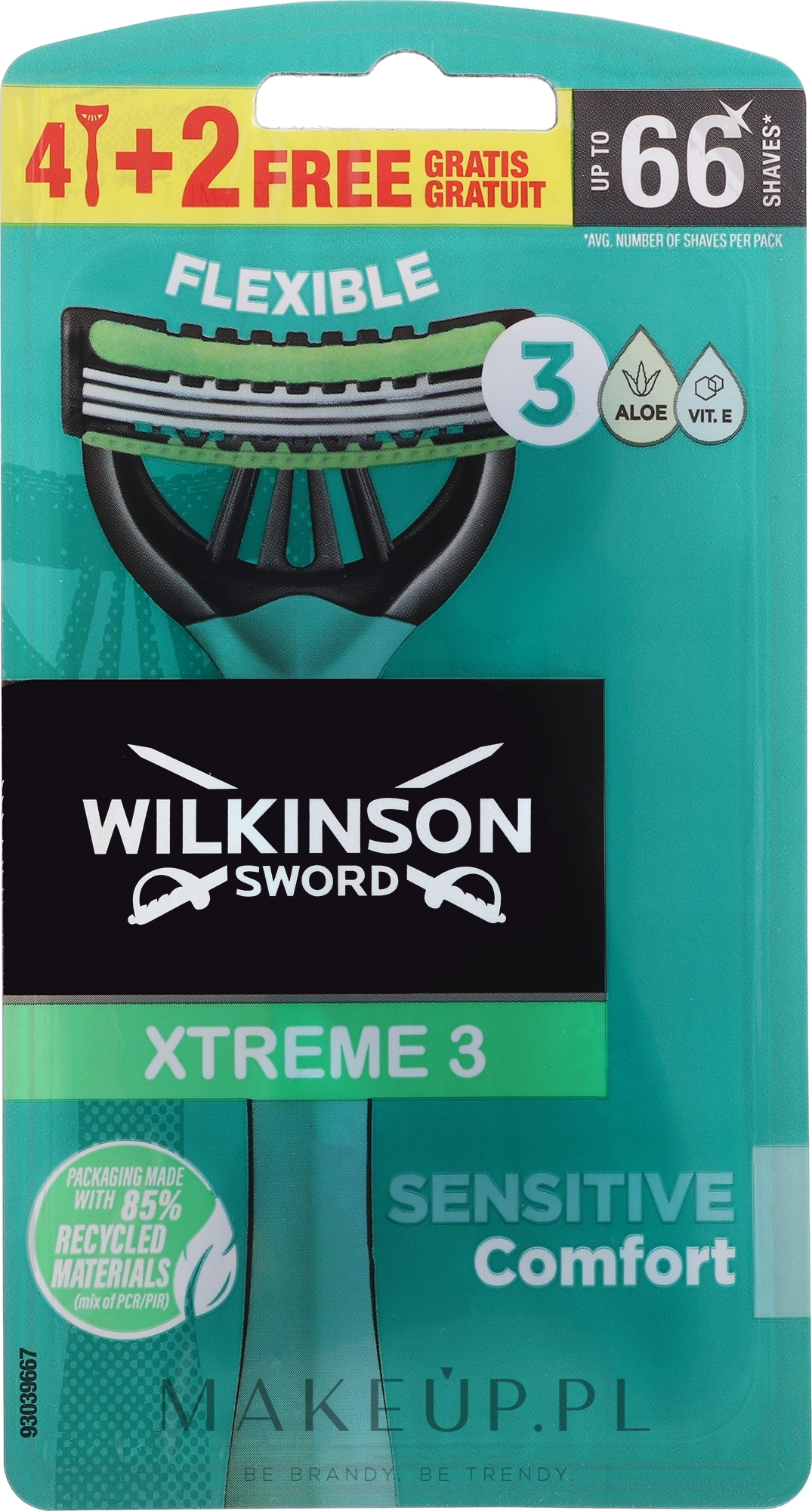 Jednorazowe maszynki do golenia dla mężczyzn, 6 szt. - Wilkinson Xtreme 3 Sensitive Comfort — Zdjęcie 6 szt.