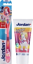 Zestaw dla dzieci w wieku 6-12 lat, jednorożec - Jordan Junior (toothpaste/50ml + toothbrush/1pc) — Zdjęcie N1