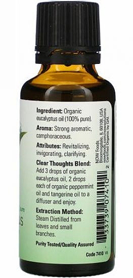 Organiczny olejek eteryczny z eukaliptusa - Now Foods Organic Essential Oils Eucalyptus — Zdjęcie N2
