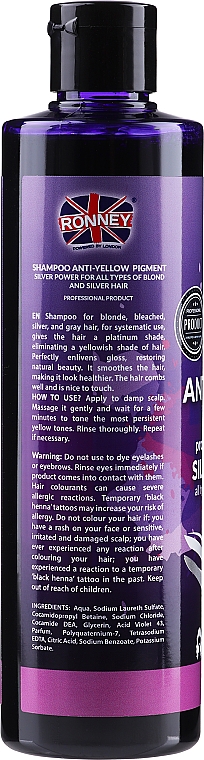 Srebrny szampon przeciw żółtym tonom - Ronney Professional Anti-Yellow Pigment Silver Power Shampoo — Zdjęcie N2
