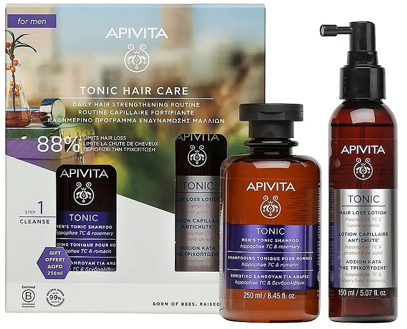 Zestaw - Apivita Tonic Hair Care For Men (shm/250ml + lotion/150ml) — Zdjęcie N1