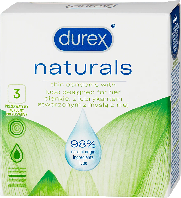 Cienkie prezerwatywy z naturalnym lubrykantem - Durex Naturals — Zdjęcie N2