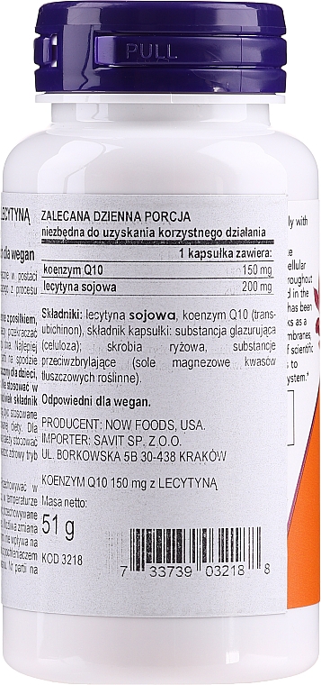 Suplement diety Koenzym Q10, 150 mg - Now Foods CoQ10 — Zdjęcie N2