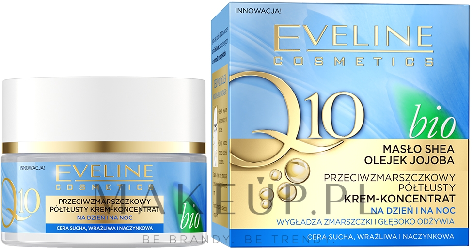 Przeciwzmarszczkowy półtłusty krem-koncentrat na dzień i na noc - Eveline Cosmetics Q10 Bio — Zdjęcie 50 ml