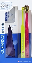 Zestaw, opcja 37 (niebieska, zielona, różowa) (brush 1 pcs + brushes 07,14,18 3 pcs + UHS 1 pcs + orthod/wax 1 pcs + box) - Curaprox Ortho Kit — Zdjęcie N1