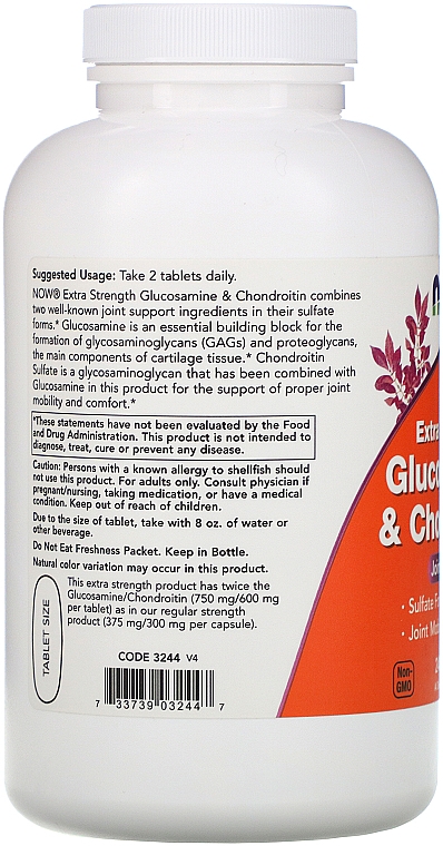 Suplement diety Glukozamina i chondroityna - Now Foods Glucosamine & Chondroitin Extra Strength — Zdjęcie N3