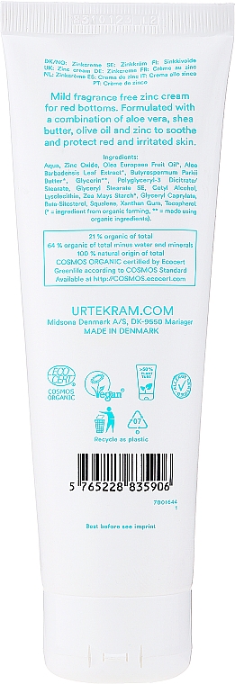 Bezzapachowy krem cynkowy dla dzieci - Urtekram No Perfume Baby Zinc Cream Bio — Zdjęcie N2