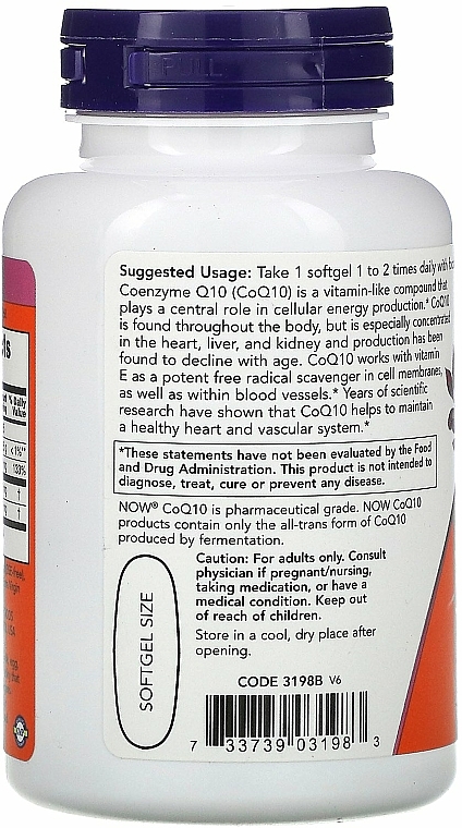 Koenzym Q10, 60 kapsułek - Now Foods CoQ10 With Vitamin E & Lecithin — Zdjęcie N3