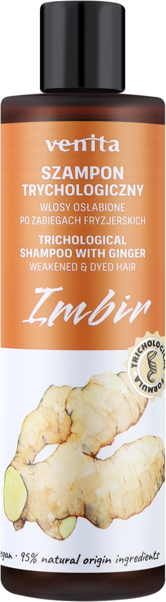 Trychologiczny szampon do włosów osłabionych po zabiegach fryzjerskich z imbirem - Venita Shampoo With Ginger — Zdjęcie 300 ml