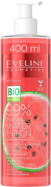 Łagodząco-nawilżający hydrożel do ciała i twarzy - Eveline Cosmetics 99% Natural Watermelon — фото N1