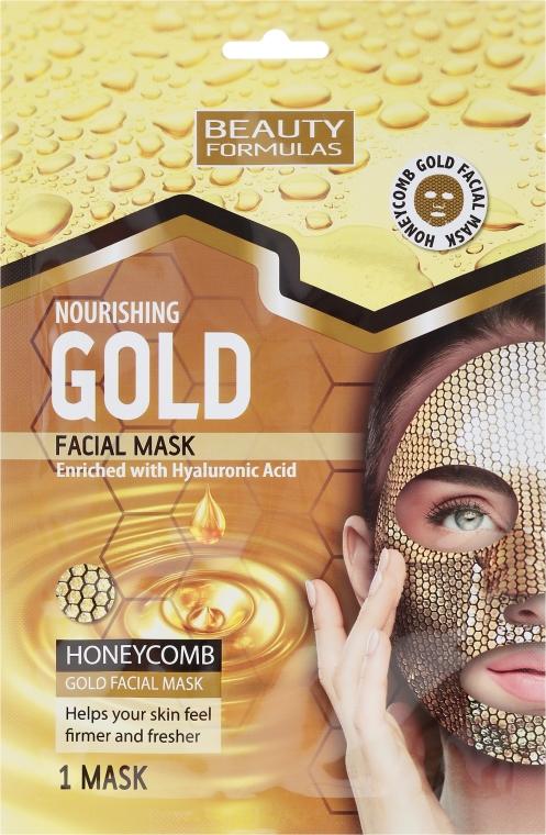 Odżywcza złota maska miodowa w płachcie z kwasem hialuronowym - Beauty Formulas Nourishing Honeycomb Gold Facial Mask — Zdjęcie N1
