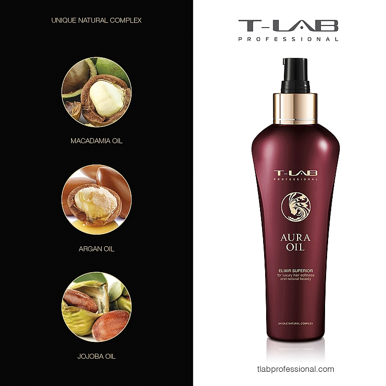 Eliksir zapewniający luksusową miękkość i regenerację włosów - T-LAB Professional Aura Oil Elexir Superior — Zdjęcie N2