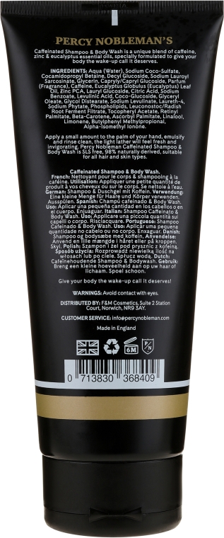 Kofeinowy szampon do włosów i ciała dla mężczyzn - Percy Nobleman Caffeine Shampoo & Body Wash — Zdjęcie N2