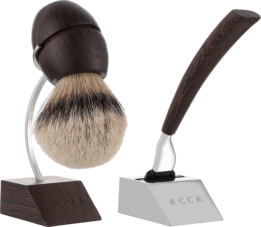 Zestaw do golenia - Acca Kappa Shaving Set With Stand Wenge Wood (razor/1pc + brush/1pc + stand/1pc) — Zdjęcie N1