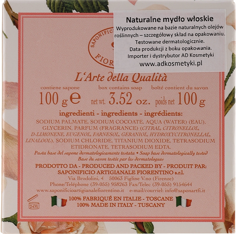 Naturalne mydło w kostce Róża - Saponificio Artigianale Fiorentino Rose Blossom Soap — Zdjęcie N3