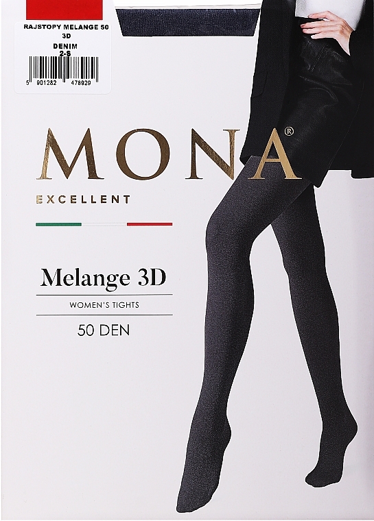 PRZECENA! Rajstopy damskie Melange 3D, 50 DEN, denim - Mona * — Zdjęcie N1